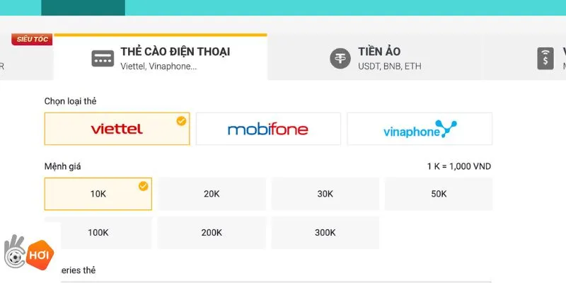 Nạp tiền Okchoi qua ngân hàng