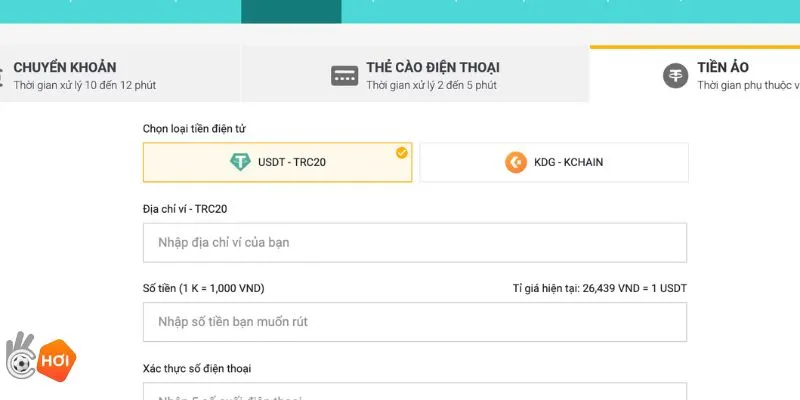 Rút tiền Okchoi không mất phí
